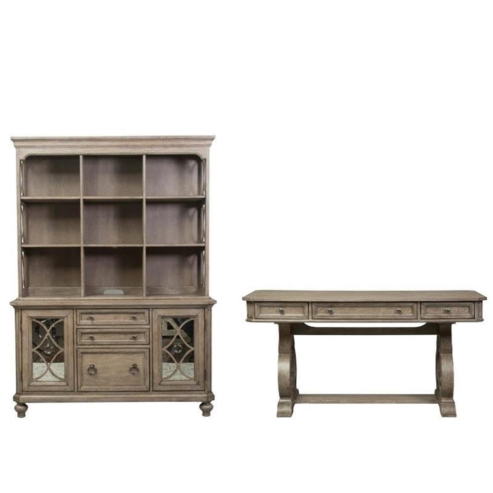 LIBERTY FURNITURE INDUSTRIES INC 3 Piece Office Set of Credenza with Hutch and Desk in Washed Gray
