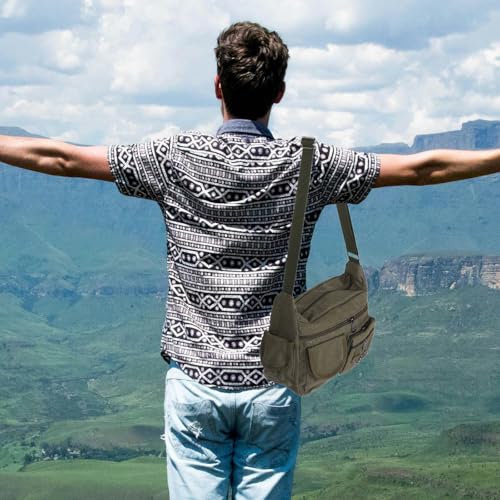 Bolso bandolera grande para viajes y uso casual con amplio espacio en lona de hombre 6
