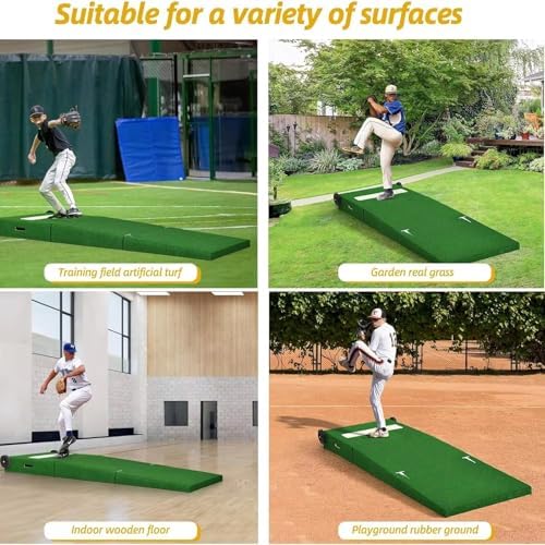 Baseball Pitching Mound w/Base & Wheels, Foldable Design for Youth Training, Suitable for Indoor and Outdoor Use