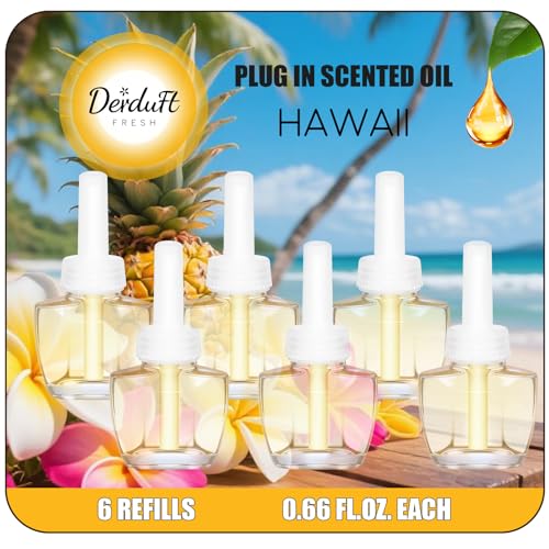 Image of Plug In Air Freshener Refills - Hawaiian Scented, Summer Scents, 6 Pack | Wall Plug In Refills, 3.96 Fl Oz, Compatible with Air Wick & Glade, for Bathroom, Bedroom, Office