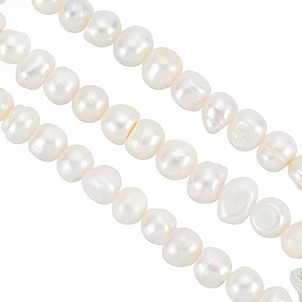 HOBBIESAY 46Pcs Natural Pearl Beads Strand 34.5-35cm Seashell Color Freshwater Cultured Loose Beads for Necklace Bracelet Earrings Jewellery Making Hole:0.6mm