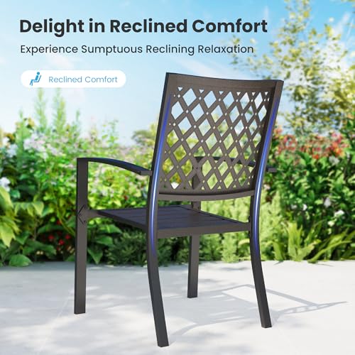 Image of PHI VILLA 7 Pcs Outdoor Dining Set for 6&Fixed Swivel Chairs Combo | 60 inchRectangular Black Metal Table with Umbrella Hole Patio Furniture Set for Patio, Deck, Backyard, Porch