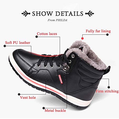 CERYTHRINA Men's Leather Snow Boots Waterproof Fur Lined Lace Up Ankle Sneakers High Top Winter Shoes3