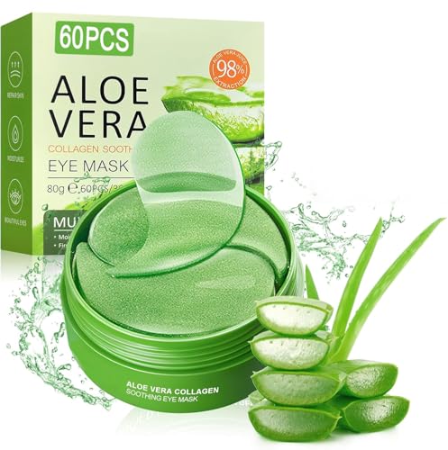 60 mascarillas de colágeno con aloe vera – Almohadillas antiedad para los ojos contra las bolsas de los ojos, arrugas y ojeras – Parches de hidrogel hidratantes para todos los tipos de piel