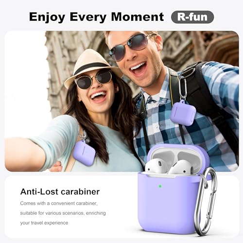 Image of AirPods Case Cover with Keychain, R-fun Full Protective Silicone AirPods Accessories Skin Cover for Women Girl with Apple AirPods Wireless Charging Case,Front LED Visible-Lilac