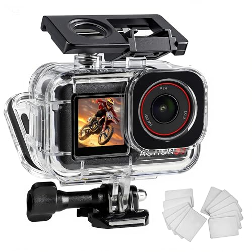 FitStill Boîtier étanche 60 m/196 ft pour DJI Osmo Action 5 Pro/Action 4/Action 3, double design Cold Shoe, anneau d'étanchéité épais, lentille en verre optique, boîtier DJI Action 5pro/4/3