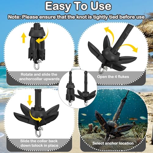 Image of Lounsweer 2 Pack 1.5 /3.5 lb Marine Kayak Anchor Kit Folding Grapnel Anchor Kit Boat Kayak Fishing Accessories for Small Boats Kayaks Canoe Paddle Boards