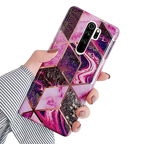 Robinsoni Funda Compatible con Xiaomi Redmi Note 8 Pro Funda Silicona TPU Funda Vistoso Mármol Espejo Funda Brillar Purpurina Caso Ultrafina Brillo Bumper Teléfono Carcasa Resistente Funda Rojo