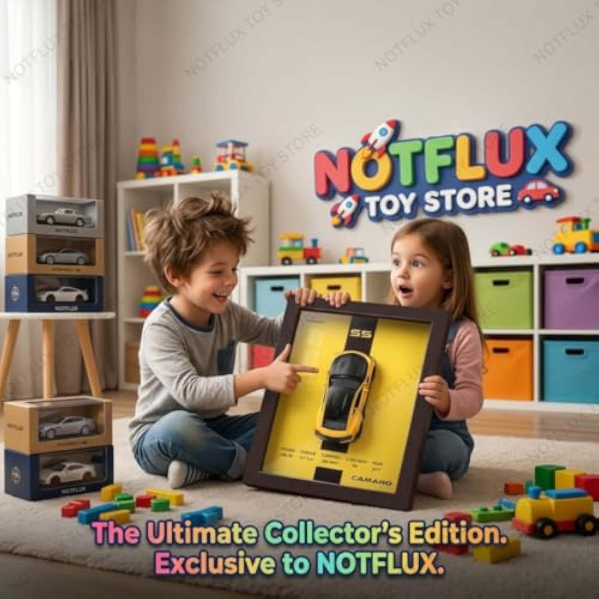 Modern 3D Car Display Frame with Mini Cars