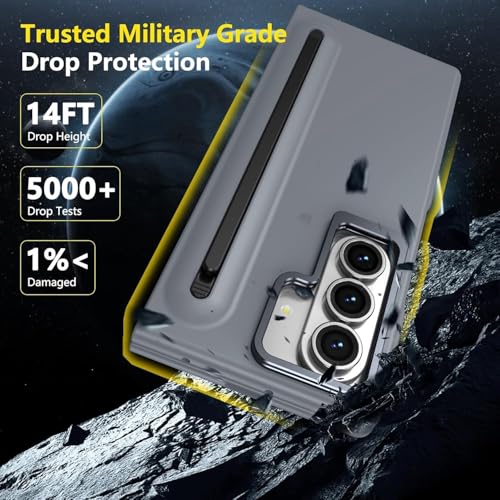 Image of TechTrendz Protective Camera Stand Phone Case Compatible with Samsung Galaxy Z Fold 7 Case with Screen Protector & Compact S Pen Slot, Anti Fall Full Body Protection Cover for Galaxy Fold 7 - Grey