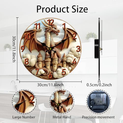 Horloge murale 3D Dragon Château, idée cadeau déco originale