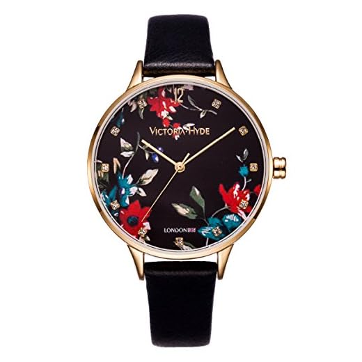 VICTORIA HYDE Mujeres Cuarzo Reloj Floral Cara Cuero Strap Resistente Al Agua