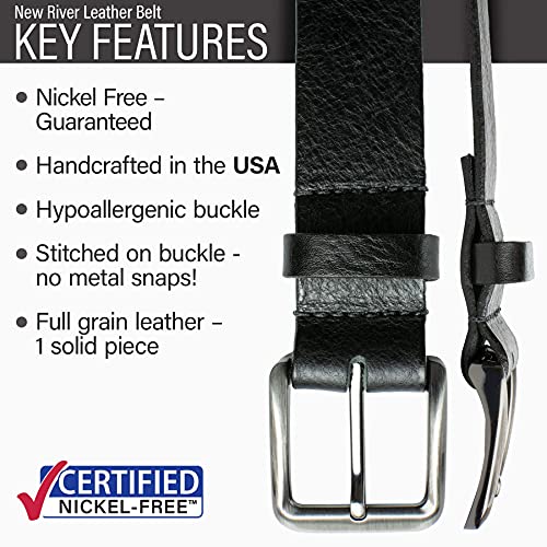 New River Black Belt - Rippled Full Grain Leather Belt with Certified Nickel Free Buckle | Made in the USA4
