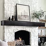 LXWZHK Fireplace Mantel Shelf, 72×8×5 Inch Wooden Floating Shelf for Over Fireplace, Handcrafted Wood Mantels, Wall-Mounted Mantel Shelves, Rustic Floating Mantels Shelves for Living Room, Black