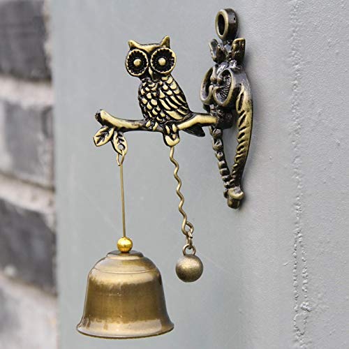 MUAMAX Antique/Vintage Owl Doorbell Shopkeeper Store Bell Wall Hanging Suction Dinner Bell Garden Bell (Owl)