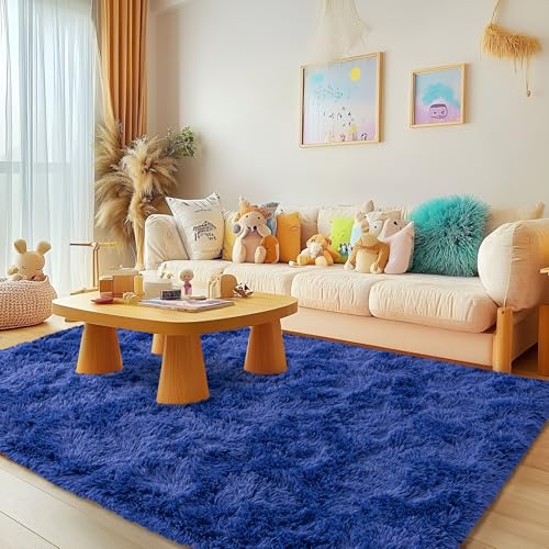 Navy Area Rug 8x10 - Super Soft Fluffy Rug for Living Room & Bedroom - Dark Blue Clearance