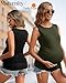 Neer 3 Pack Women's Ribbed Maternity Tank Tops Sleeveless Ruched Side Crew Neck Pregnancy T Shirts Basic Mama Clothes(Army Green, Light Gray, Black,X-Large)
