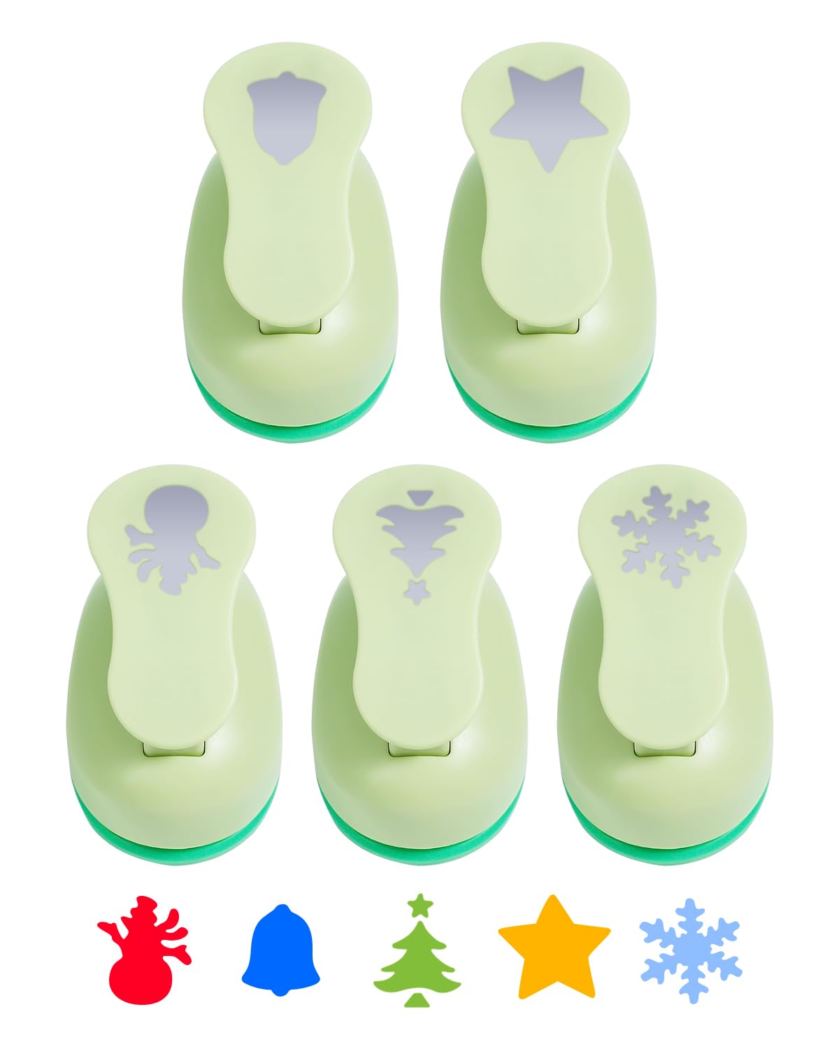 UCEC Craft Paper Punch Set, 5pcs Christmas Paper Punches for Crafting 1 Inch – Snowflake, Snowman, Bell, Christmas Tree & Star Shapes, Easy-Squeeze Handle, for DIY Crafts, Scrapbooking and Card Making
