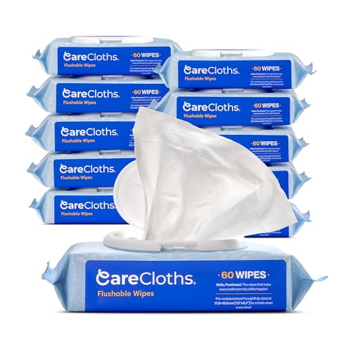 Deluxe Flushable Wipes with Aloe & Vitamin E, 720ct Unscented Large Sheets, FSC certified, Septic & Sewer Safe, Toddler Toilet Wipes, 60 sheets x 12 pk, Care Cloths™