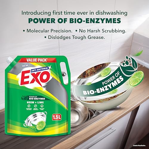 Image of Exo Anti-Bacterial Liquid Dishwash Gel - 1.5L Value Pack | Anti-Bacterial Formula with Neem & Lime for Sparkling Clean Utensils | Powered with Bio Enzymes for Tough Grease Removal & Brilliant Shine