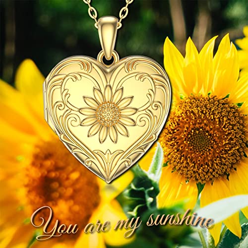 Soulmeet 18K Gold Plated Silver Sunflower Heart Shaped Locket Necklace That Holds 2 Picture,Your Are My Sunshine thumb #5