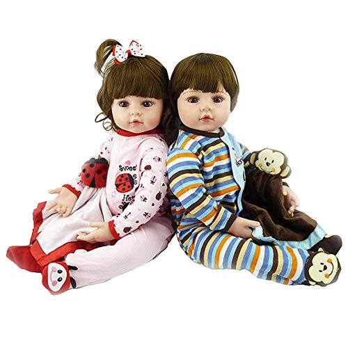 Zero Pam Baby Reborn Twins Boy and Girl Realistic Silicone Baby Reborns (Monkey&Ladybug)