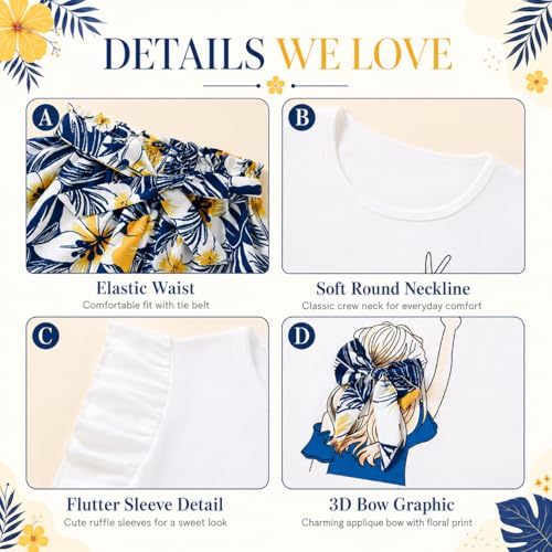 Image of Girls Summer Outfits Cute Sleeveless Top High Waisted Short Sets with Pockets Teen Girl Clothes Size 6-14 T