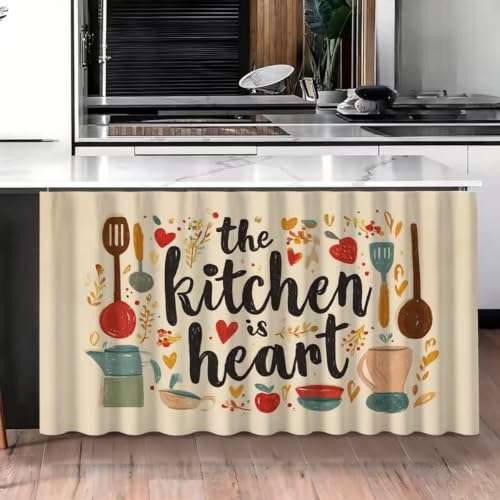 Image of Premium Printed Kitchen Sink Curtain | Washable & Dustproof Rod Pocket Counter Skirt | Perfect For Any Sink,Counter | Multicolor Cooking Theme for Home & Kitchen (150cm X 70cm) (1, Kitchen Heart)
