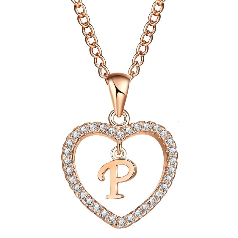 Maverick Niche Gorgeous Alphabet In Diamond Heart Pendant & Chain; Stylish Necklace Gift For Girls Women On Birthday Anniversary Valentine Occasions (Alphabet P) (B081TF17BZ) Amazon Price History, Amazon Price Tracker