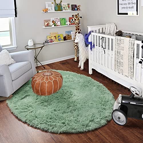 Onasar Sage Green Rug For Bedroom 4Ft, Fluffy Round Rug For Kids Room, Furry Carpet For Nursery, Soft Area Rug For Play Room, Pastel Colorful Rug For Living Room #TOP6