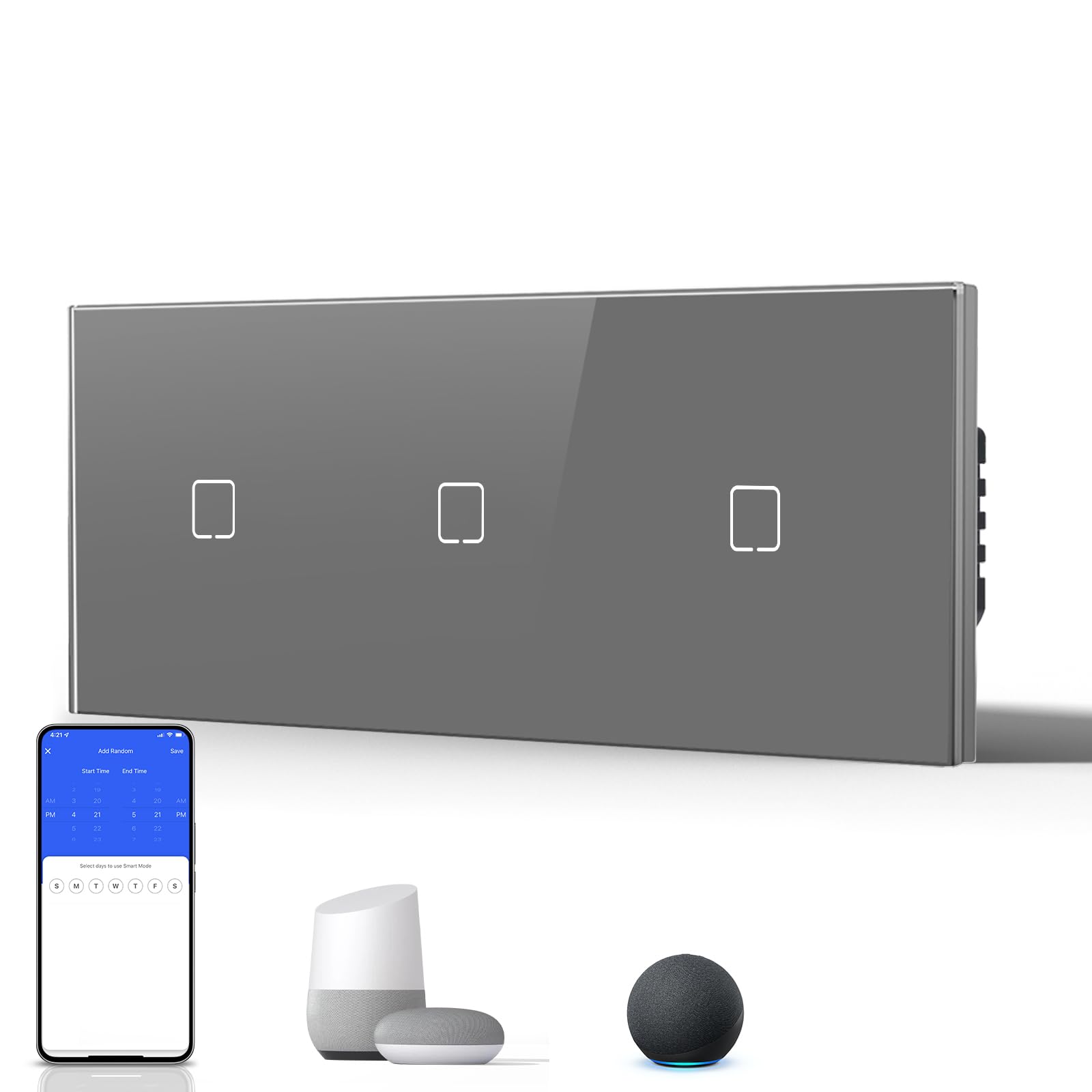 BSEED Interruptor Inteligente WIFI,Interruptores Tactil Con Cristal,Compatible con Alexa,Tuya y Smart Life,Requiere Cable Neutro,2 Gang 1 Vía,86mm Blanco — view 134