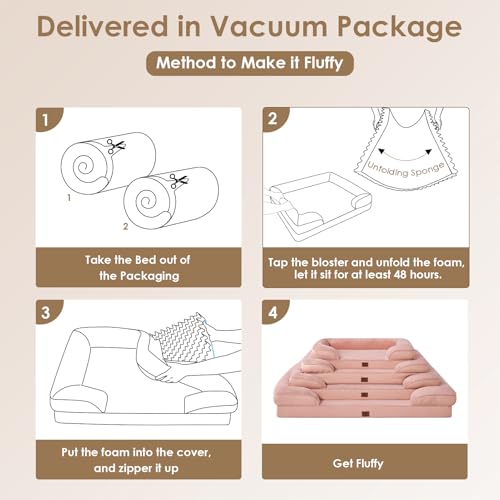 Image of EHEYCIGA Orthopedic XXL Dog Bed With Sides, Waterproof Memory Foam, Non-Slip Bottom, Egg-Crate Foam Couch for Extra Large Dogs, Washable Removable Cover, Dusty Pink