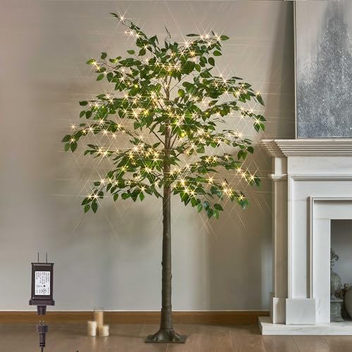 LITBLOOM Lighted Ficus Tree 6FT 264 LED Fairy Lights, Artificial Greenery Tree with Lights for Home...