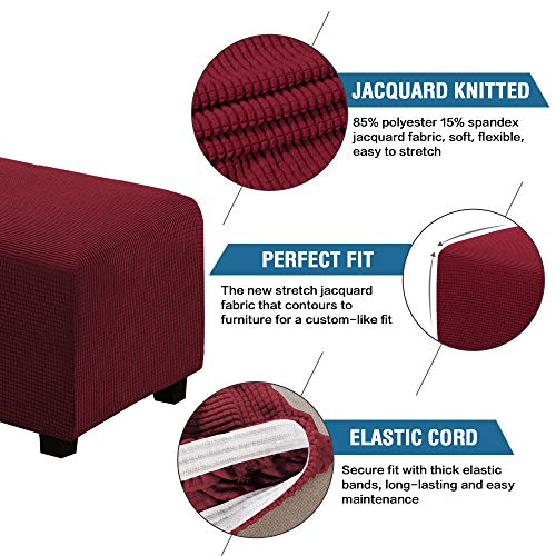 Image of H.VERSAILTEX Ottoman and Sofa Seat Cushion Combined Cover Slipcover Rectangle Sofa Slipcover Fit Length 56'-75' Suitable for L Shaped Seat Cushion Cover or Chaise Part Cover Stretch Thick - Burgundy