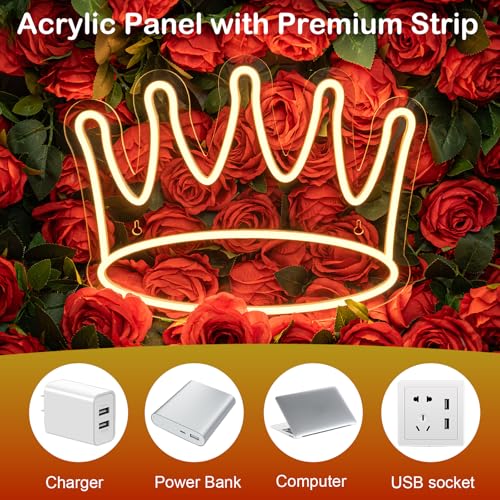 Image of Crown Neon Signs Led Crown Neon Light Large Wall Hanging Lights Art Decor Neon Lights for Bedroom Kid Room Shop Apartment Dorm Birthday Party Wedding(Warm White)