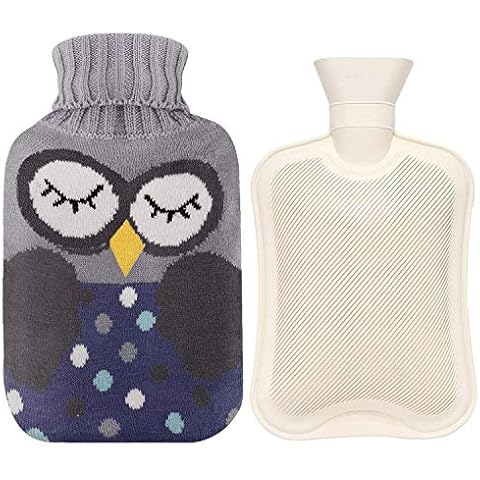 2L Rubber Hot Water Bottle with Cover Hot Water Bag for Pain Relief Hot Bag Pack for Menstrual Cramps 2L Cartoon OWL Gray Cover