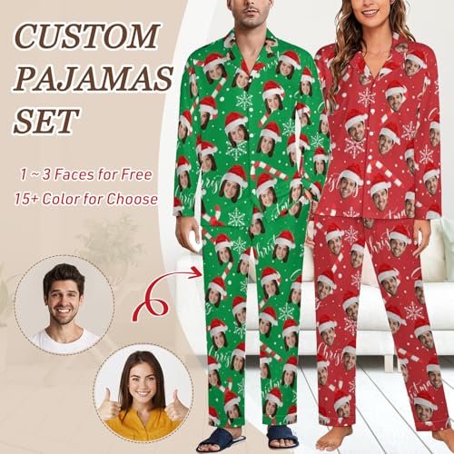 Custom Face Pajamas Set, Personalized Long Sleeve Pajamas for Women Men Family, Customized Matching Sleepwear Gifts2