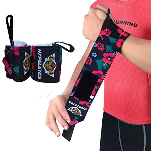 HYPELETICS Wrist Wraps for Weightlifting - Wrist Support for Workouts (Competition Grade) - 18 Inch Weight Lifting Wrist Wrap - Wrist Wraps for Workout, Wrist Pain, Wrist Brace (Red Flower)