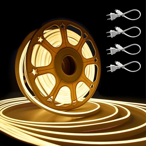 Image of Forus 40 Meter LED Neon Strip Light | Waterproof Outdoor Flexible & Cuttable Decorative LED Neon Lights for Indoor Wall Decor, Custom Name Sign, Diwali Lighting | Warm White 1Pc with 4 Connectors