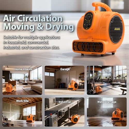 Image of 1100 CFM 3-Speed Industrial Air Mover Floor Blower Fan with Timer