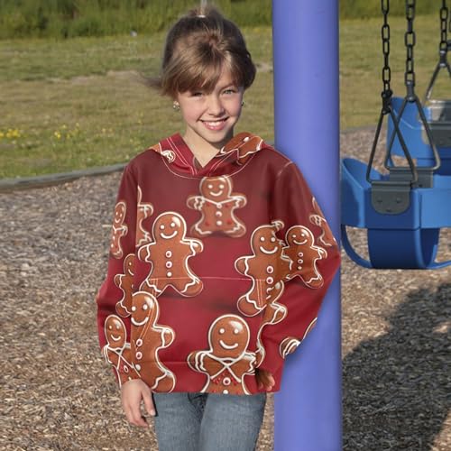 Kids Hoodies Sweaters Christmas Gingerbread Hooded Sweatshirts with Big Pockets for Boys Girls B04000204
