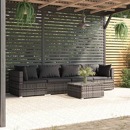 Seeye Enhance Outdoor Comfort with 5-Piece Rattan Patio Furniture Set, Modular Design with Cushions, Grey and Anthracite