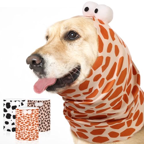 Image of SAWMONG Dog Calming Hoodie with Ear Covers for Noise, Fireworks & Anxiety Relief, No Shake Ear Wraps, Dog Ear Muffs & Protector, Pet Grooming and Force Drying, Giraffe, Medium