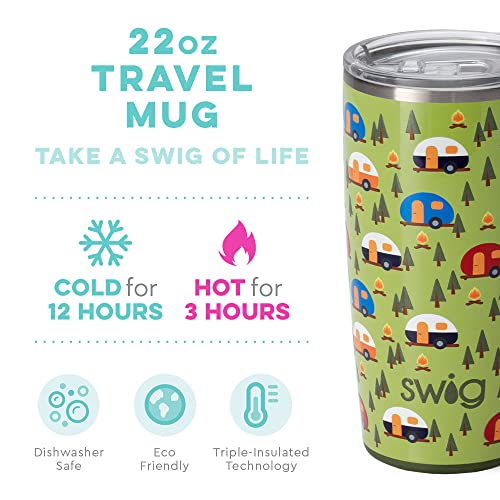 Swig Life Happy Camper Am+Pm Xl Set | 22Oz Travel Mug With Handle And Lid + 14Oz Insulated Wine Tumbler With Lid | Stainless Steel, Dishwasher Safe, Cup Holder Friendly Mug #TOP1