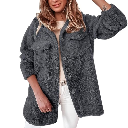 Veste en peluche grise longue et chaude pour vos sorties citadines en hiver