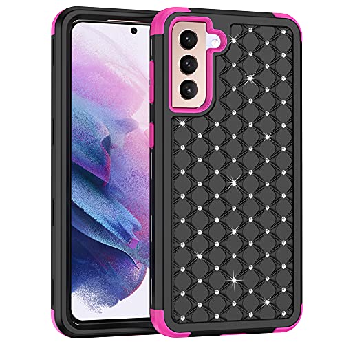 Galaxy S21 Case, UZER 3in1 Shockproof Drop-Protection Luxury Glitter Sparkle 3D Bling Hard PC Soft Silicone Combo Hybrid Impact Defender Protective Cover for Samsung Galaxy S21 5G (2021) 6.2"