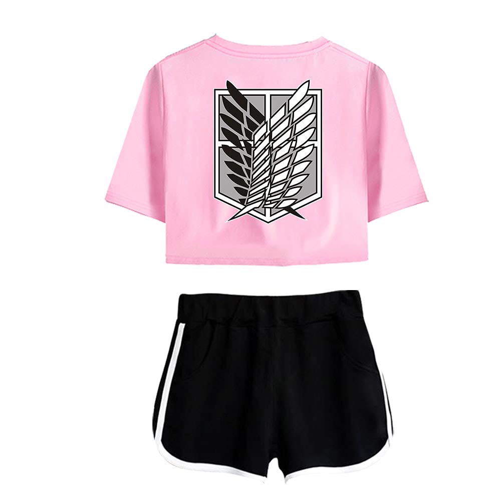 LKY STAR Anime Cintura Alta Camiseta y Pantalones Cortos de Verano 2 Piezas Set para Mujeres/niñas
