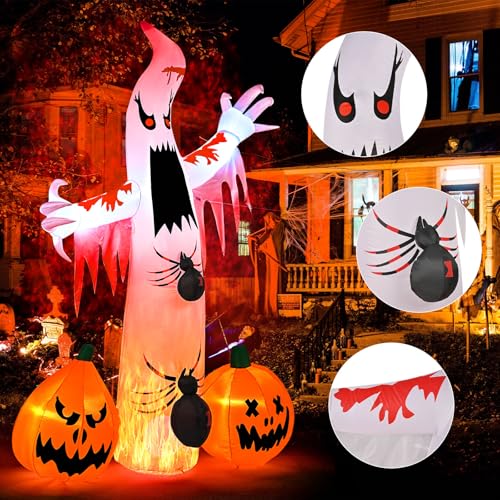 Kesfitt RH-120-1250U4-1 8Ft Halloween Inflatables Decorations Outdoor Ghost Built-In 2 Flame Flashing Projection Light,Blow Up Yard Inflatables thumb #2
