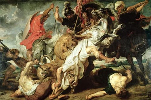 Toile la chasse au lion Rubens pour illuminer la déco de votre chambre blanche