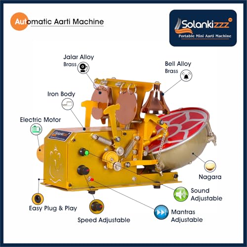Image of God-Mantras, Shankh & Mayur Sound Fully Automatic Electric Mini Aarti Machine With Nagara, 2-Bells & Jalar For Home Temple, Satsang Or Pooja Room (Deluxe)